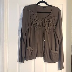 Ann Taylor Merino Wool Blend Gray Long Sleeve Bow Embellished Cardigan Size XL